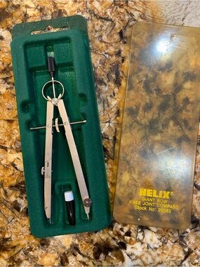 Vintage Helix Metal Drafting Compass with Green Case